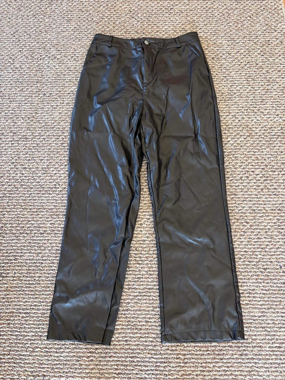 Women's Black Faux Leather Wide-Leg Pants
